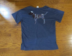 L ❤️ VINTAGE PINK LOGO COTTON VICTORIA'S SECRET ❤️TEE V-NECK SUMMER TOP SEQUINED - Picture 1 of 6