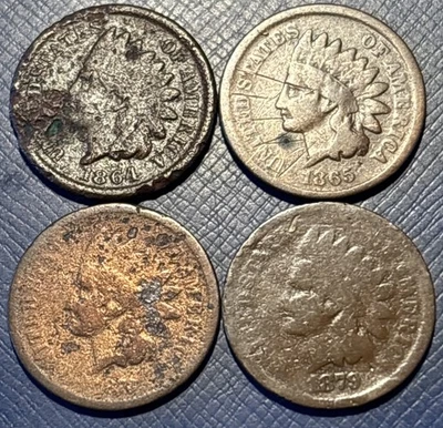 1864 1865 1873 & 1879 Indian Cent Lot *Early Dates/Low Grade* - Image 1 of 2