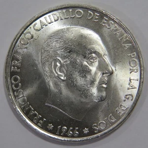 SPAIN 1966 100 PESETAS (66) CASTLE LION FRANCO BUST SILVER WORLD COIN UNC ๐โญ๐ - Picture 1 of 2