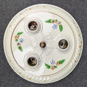 Restored PORCELIER 3-Bulb Porcelain Ceiling Light, Very Good Condition, Rewired - Picture 1 of 8