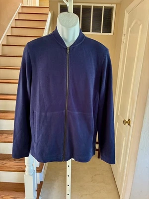 Chaqueta tejida texturizada cremallera completa John Varvatos EE. UU. azul marino bolsillos laterales M Foto 1 de 4