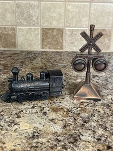 Train &  Railroad Crossing Pencil Sharpeners  Metal & Bronze Vintage Diecast - Picture 1 of 15