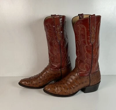 Botas de caubói vintage TO Stanley Kango tabaco avestruz pena 10,5 D exóticas - Imagem 1 de 4