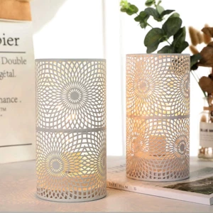 Set of 2 White Table Metal Lamp Battery Powered Cordless Accent Light with Ediso - Picture 1 of 12