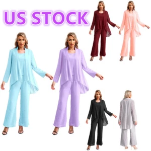 Women's Chiffon Suit Mother of The Bride Pantsuit Tank Top with Long Pant Set - Picture 1 of 95
