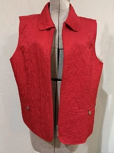 Christopher Banks Vest Quilted Statement Button Red Zip Holiday West Womens XL - Picture 1 of 14