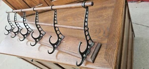 Antique Oak Hanging wall Coat hat rack hall tree clothing 6 Hooks entryway - Picture 1 of 15