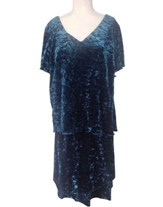 Vtg SL Fashions Crinkle Crushed Velvet Skirt Set Sz 20W Petite Peacock Blue NEW - Picture 1 of 11