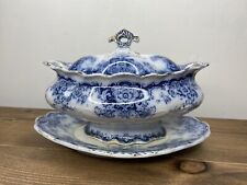 Vintage Ford & sons ceramic blue and white floral ornate serving dish with plate