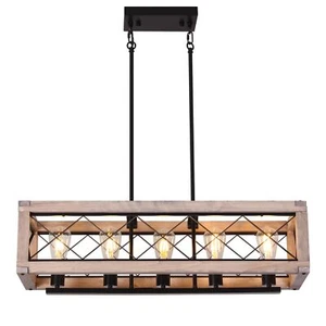 Dining Room Light Fixture - 31 Inch Rustic Black Chandelier Adjustable 28-77 ... - Picture 1 of 9