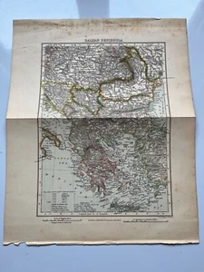 1898 antique map of the Balkan Peninsula vintage lithograph - Picture 1 of 4