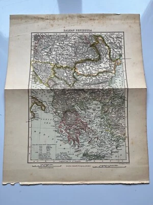 1898 antique map of the Balkan Peninsula vintage lithograph - Image 1 of 4