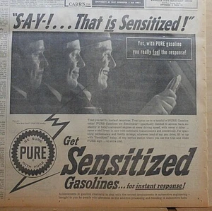 1953 newspaper ad for Pure Gasoline - Feel the sensation of Sensitized gasoline! - Picture 1 of 1