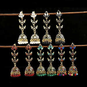 Women Vintage Boho Ethnic Jhumka Drop Earrings Gypsy Indian Bollywood Jewelry - Picture 1 of 42