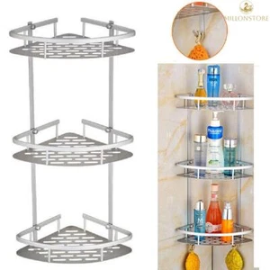 2/3 Tier Organiser Storage Rack Corner Shower Caddy Self Adhesive Bathroom Shelf - Picture 1 of 17