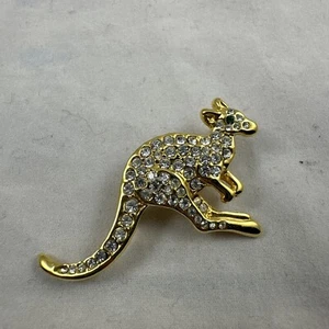 Broche prendedor canguro vintage tono dorado estrás - Imagen 1 de 3