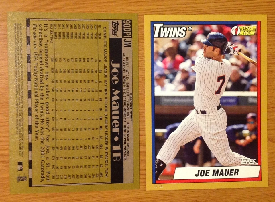 JOE MAUER #900PI JM Twins #ed/49 Made 2015 Topps 5x7 1990 #1 Draft Picks Gold - Image 1 of 1