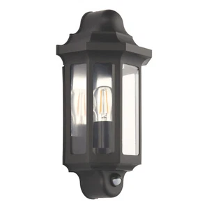 LAP Outdoor Half Lantern Wall Light With PIR Sensor Satin Black IP44 LED - Picture 1 of 3