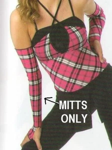 Fuchsia karierte Ärmel Handschuhe NUR Erwachsene Medium Tanzkostüm Vitrine Neu - Bild 1 von 5