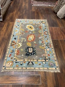 Colorful Hand Knotted Turkish Oushak Heriz  Geometric Area Rug Carpet 3’1x5’2,77 - Picture 1 of 12