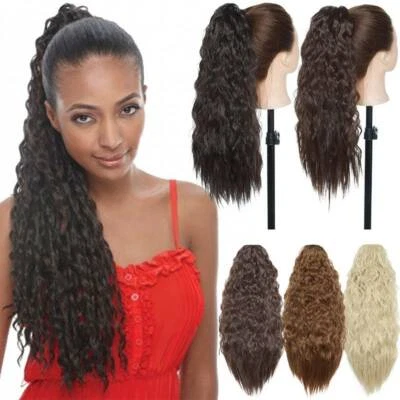 Drawstring Ponytail Clip In as Real Human Hair Extensions Corn Wavy Pony Tail US - Image 1 of 4