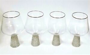 NEW 4 PC SET CLEAR SILVER CRYSTALS HANDMADE WINE DRINKING GOBLET,GLASSES