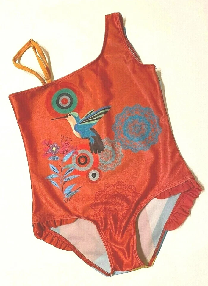 Desigual One Piece Kids Girls' Red/Blue/Green Adjustable Strap Swimsuit size S - Image 1 of 4