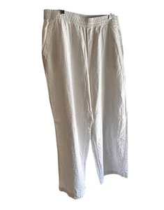 Weiße Leinenmischung Relaxed Fit Hose mit elastischem Bund und Gesäßtaschen - Bild 1 von 10