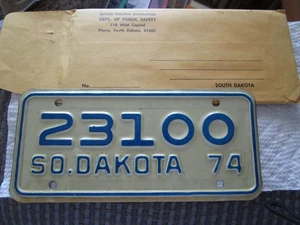 1974 Unused South Dakota Motorcycle License Plate In Original Envelope 23100 - Picture 1 of 7