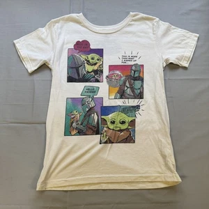 Disney Star Wars Mandalorian Shirt Youth Large White Grogu Child Comic Tee Kids - Picture 1 of 6