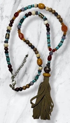 Collar largo de colección Chico’s cuentas mixtas acrílico madera vidrio borla boho Foto 1 de 4