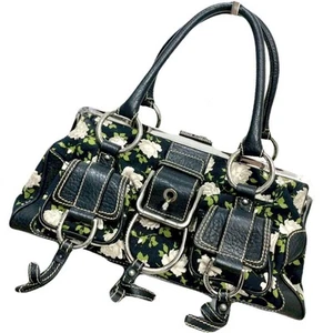Dolce & Gabbana Bolso de Mano Cartera Lona Cuero Negro Auténtico - Imagen 1 de 24