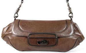 PRADA Vintage Y2K Sepia Brown Leather Silver Hardware Convertible Shoulder Bag - Picture 1 of 22