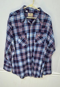 Vintage 1970’s Dee Cee Western Distressed Pearl Snap Flannel Plaid Button Up XXL - Picture 1 of 7