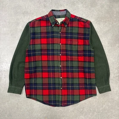 Vintage 90s Eddie Bauer Heavyweight Wool Blend Plaid Flannel Button Shirt Medium - Image 1 of 4