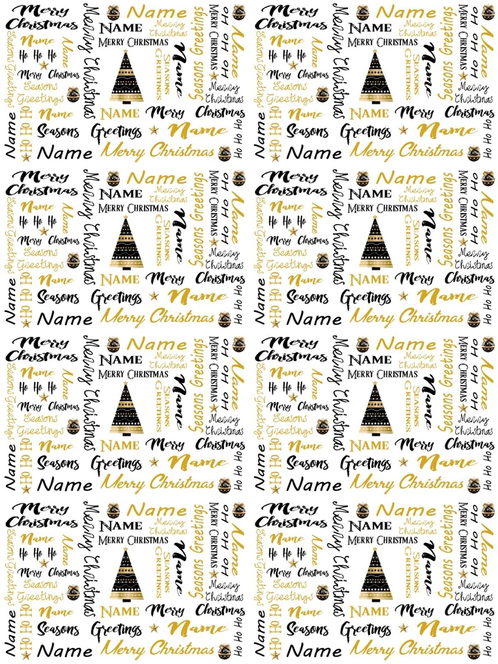 TRULY PERSONALISED Merry Christmas Black & Gold Personalised Christmas Gift Wrapping Paper ADD NAME