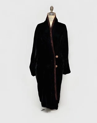 ¡Impresionante! Abrigo Reversible Bordado Negro Terciopelo Marrón Crepé Ópera Cocoon S/M Foto 1 de 4