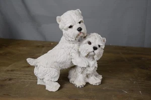 West Highland Terrier Pair Figurine Hand Painted Resin Dog Statue Westie Decor - Picture 1 of 7