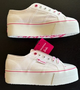 Superga Barbie Platform Sneakers Women's Size 7 White & Pink 2-inch Shoes Y2K 90 - Picture 1 of 8