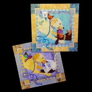 Dogs & Cats Playing Applique Quilt Pattern - 28" Lab Chihuahua Dachshund Birds - Picture 1 of 3