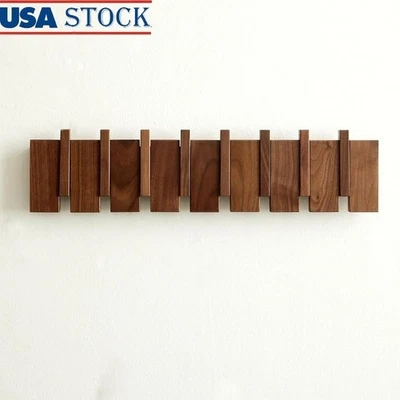 Handmade Wall Mounted Coat Rack Natural Wood 8 Hooks Space Saving Storage New - Image 1 of 4