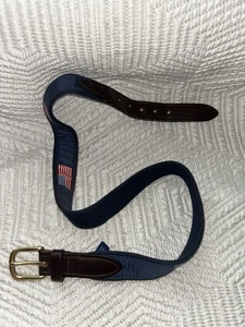 Vineyard Vines American Flag Belt Mens 30 Blue Fabric Leather Classic Preppy USA - Picture 1 of 11