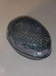 Vtg TIARA Exclusives Blue Iridescent Cut Glass 2 pc Egg Trinket Candy Dish - Picture 1 of 6