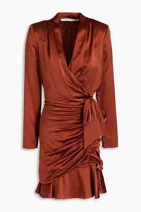 VERONICA BEARD $798 Agatha Silk Long Sleeve Mini Dress Cognac UK 10 US 6 BNWT - Picture 1 of 24