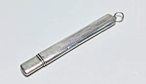 Antik Österreich Sterling Silber Chatelaine Nähnadel Etui um 1900 gestreift Box - Bild 1 von 5