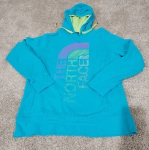 The North Face Hoodie Womens Large L Sweatshirt Hooded Pocket Blue Green Hiking - Picture 1 of 12