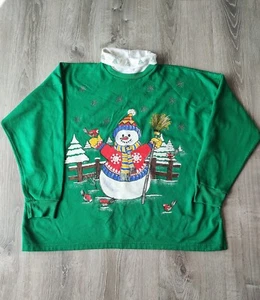 Vintage Green/ Snowman Lightweight Sweatshirt Woman's Size 20W Christmas  - Picture 1 of 12