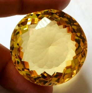 81.20 Ct. Large Yellow Citrine Round Cut Faceted Loose Gemstone 4 Ring & Pendant - Picture 1 of 7