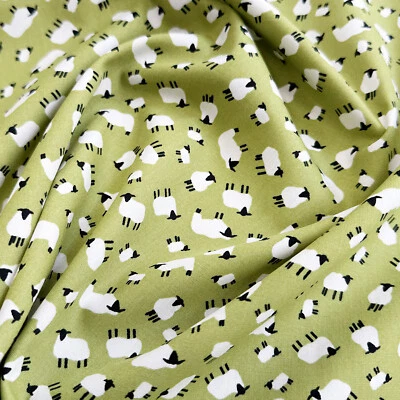Cotton Fabric - White Sheep on Green - Craft Fabric Material Metre - Image 1 of 4