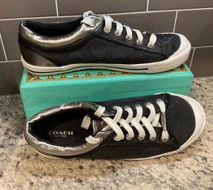 COACH Women’s Sz 6.5 M Francesca Black Silver Sneakers Shoes Low Top PreOwned - Picture 1 of 5